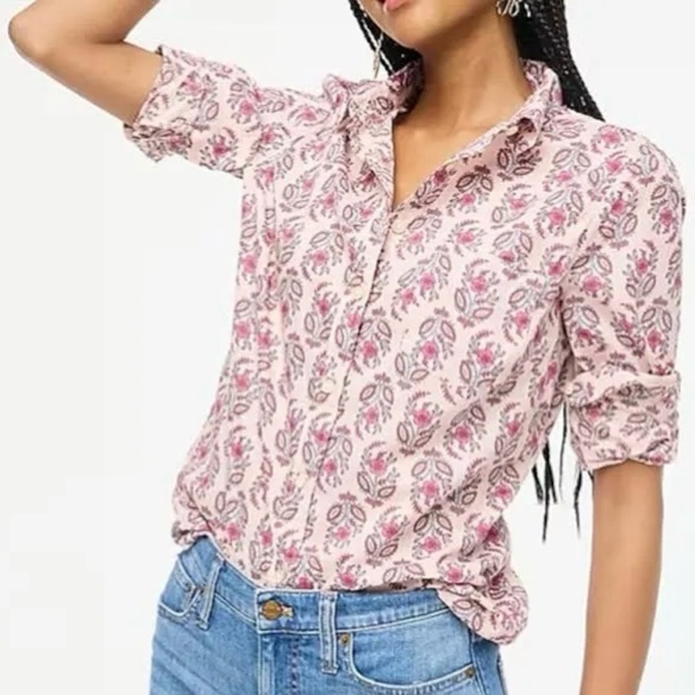 J.Crew Factory Floral Pink Button-Up Cotton Shirt